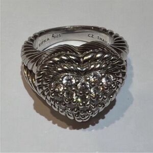 Judith Ripka .925 Sterling Silver Ring Sparkling CZ Diamonique Accents 6.75 7
